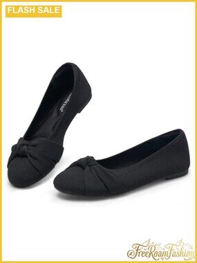 Women's Round Toe Ballet Flats Slip On Knit Comfort Shoes with Bow